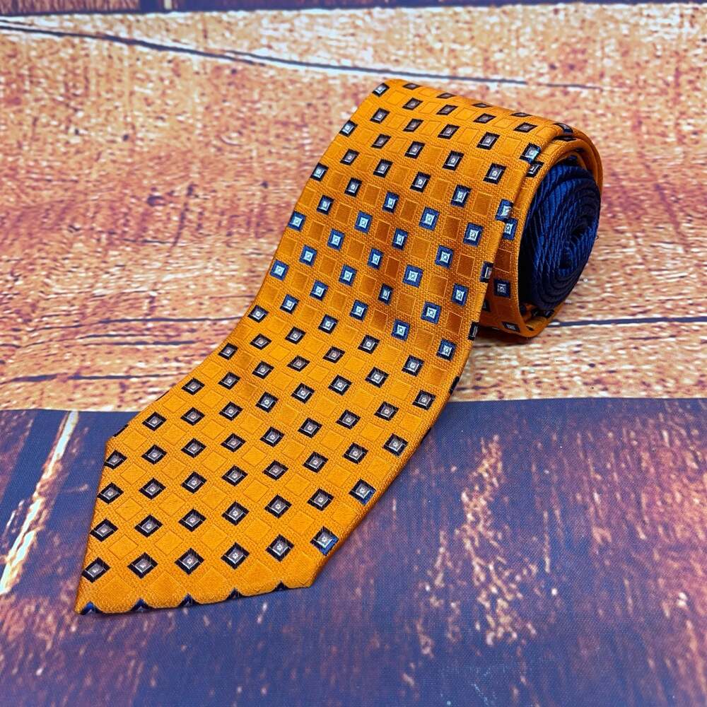 Tommy Hilfiger Orange Yellow Blue Geometric Diamond Silk Necktie 3.5”